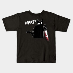 What Murderous Cat Holding Knife Funny Halloween Costume Kids T-Shirt